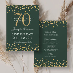 Gold Green 70. Geburtstag Save the Date Details Einladung