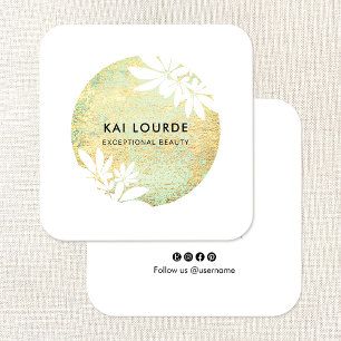 Gold Green Abstrakt Circle Square Business Card Quadratische Visitenkarte