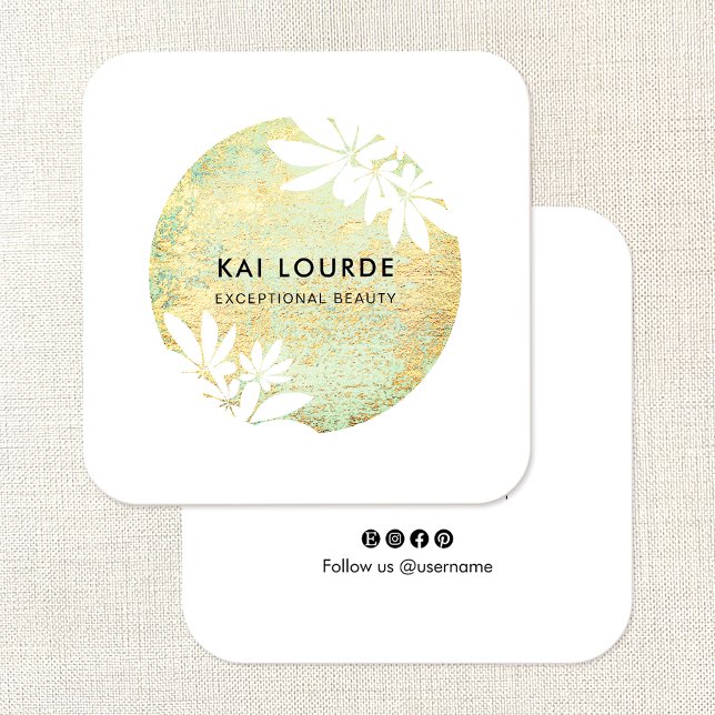 Gold Green Abstrakt Circle Square Business Card Quadratische Visitenkarte (Von Creator hochgeladen)