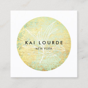 Gold Green Abstrakt Circle Square Business Card Quadratische Visitenkarte