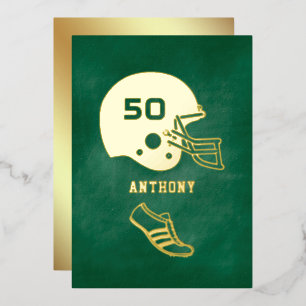 Gold & Green American Football Geburtstagskarte Folieneinladung