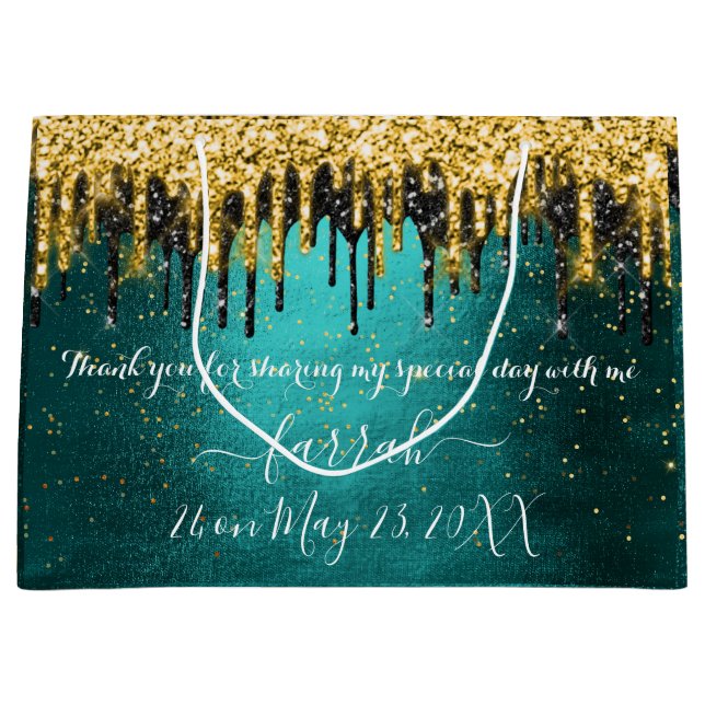 Gold Green Black Tropfens bevorzugen große Geschen Große Geschenktüte (Vorderseite)