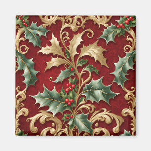Gold Green Blätter Red Christmas Holiday Magnet