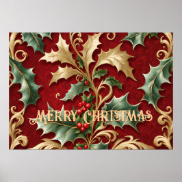 Gold Green Blätter Red Christmas Holiday Poster