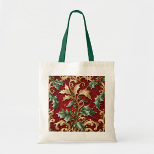 Gold Green Blätter Red Holiday Tote Bag Tragetasche
