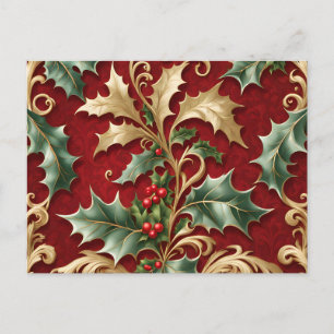 Gold Green Blätter Roter Weihnachtsurlaub Postkart Postkarte