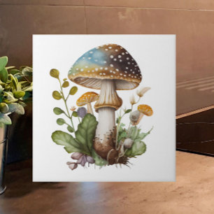 Gold Green Blue Woodland Pilz-Kernstück Fliese