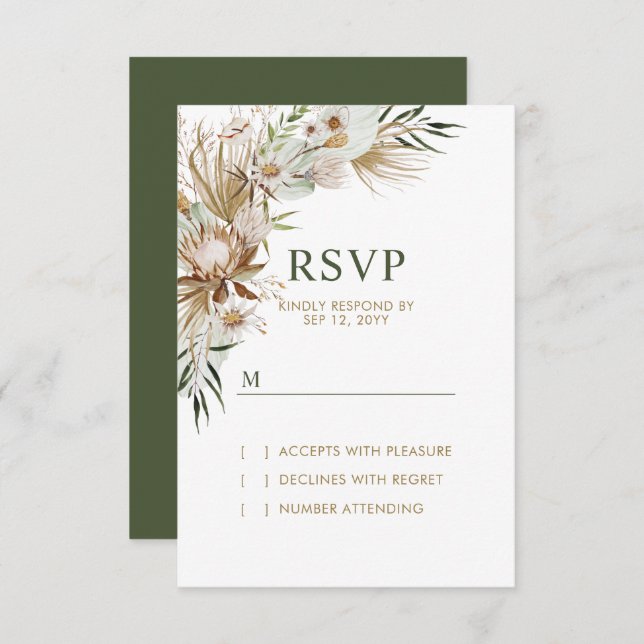 Gold & Green Boho Wedding Response Card RSVP Karte (Vorne/Hinten)