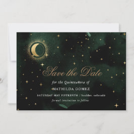 Gold Green Celestial Quinceañera Save the Date Einladung
