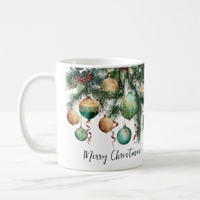 Gold Green Christmas Ornaments Kaffeetasse (Links)