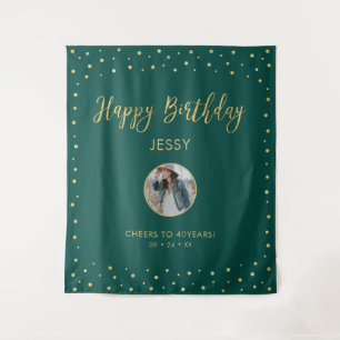 Gold & Green Confetti   Glückliches Geburtstags-Fo Wandteppich