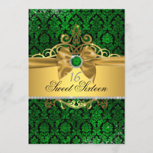 Gold Green Damask 16 . Geburtstag Einladung