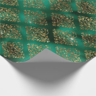 Gold Green Damask Elegantes Chic Weihnachten Geschenkpapier