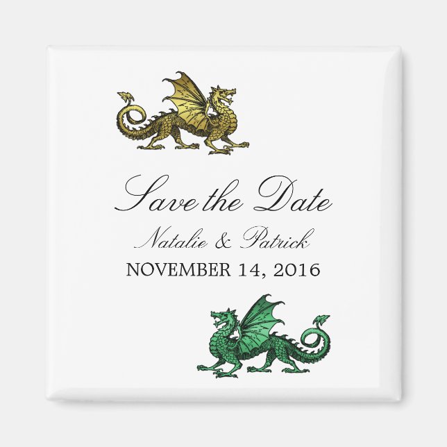 Gold Green Dragon Save the Date Magnet (Vorne)