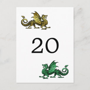 Gold Green Dragon Tischnummer Postcard