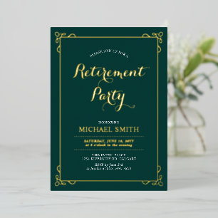 Gold & Green Elegantes Classy Retirement Party Folieneinladung