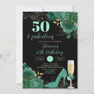 Gold Green Emerald Stiletto Heel Floral Geburtstag Einladung