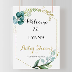 Gold & Green Eucalyptus Baby Dusche Willkommen Poster