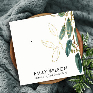 GOLD GREEN EUCALYPTUS FAUNA EARRING STUD DISPLAY B QUADRATISCHE VISITENKARTE