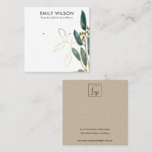 GOLD GREEN EUCALYPTUS FAUNA EARRING STUD DISPLAY B QUADRATISCHE VISITENKARTE