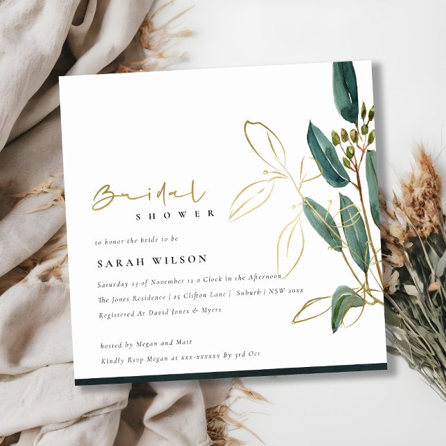 GOLD GREEN EUCALYPTUS FOLIAGE BRAUTPARTY INVITE DANKESKARTE (Von Creator hochgeladen)