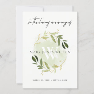 GOLD GREEN FAUNA BEILEID MEMORITY SERVICE INVITE DANKESKARTE