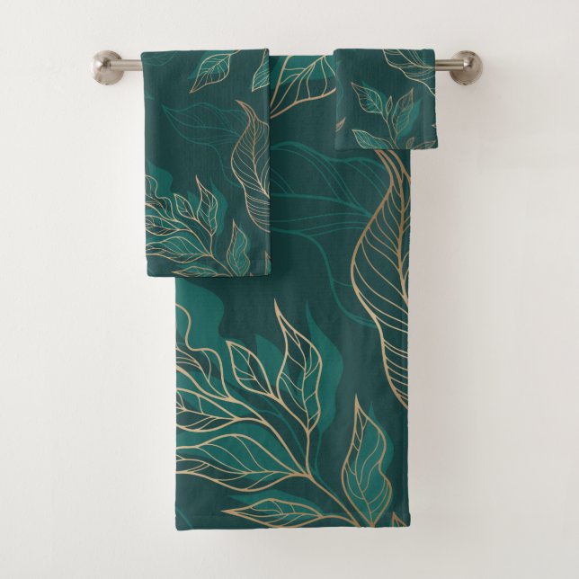 Gold Green Floral Badhandtuch Set (Insitu)