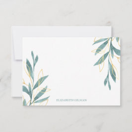 Gold Green Floral Personalisiert Stationery Dankeskarte