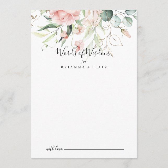 Gold Green Foliage Blues Hochzeitsworte der Weishe Hinweiskarte (Vorderseite)