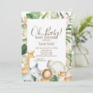 Gold Green Foliage Boho Safari Baby Dusche Einladung
