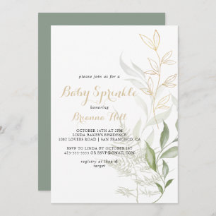 Gold Green Foliage Calligraphy Baby Sprinkle Einladung