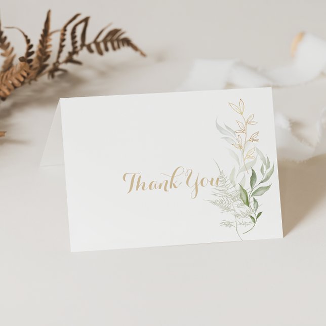 Gold Green Foliage Calligraphy Folding Dankeskarte (Von Creator hochgeladen)