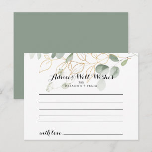 Gold Green Foliage Calligraphy Wedding Advice Card Postkarte