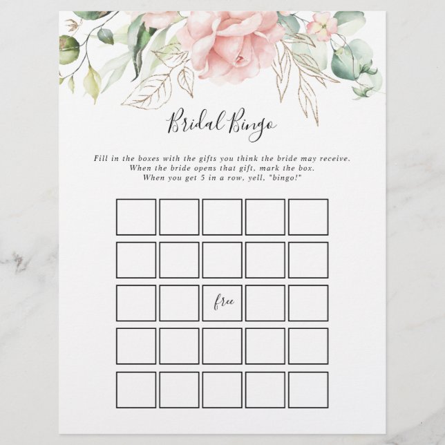 Gold Green Foliage Floral Bridal Bingo Game (Vorderseite)