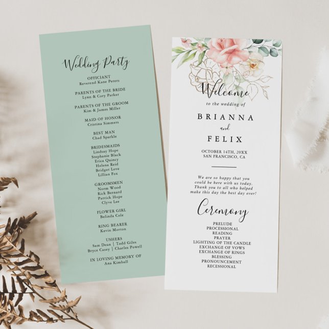 Gold Green Foliage Floral Wedding Program Programm (Von Creator hochgeladen)