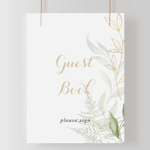 Gold Green Foliage Guest Book Sign Poster