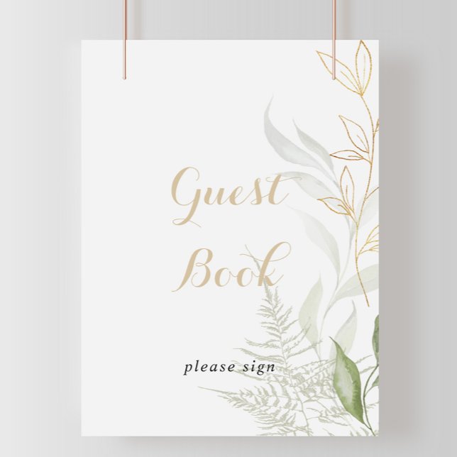 Gold Green Foliage Guest Book Sign Poster (Von Creator hochgeladen)