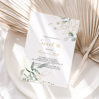 Gold Green Foliage Sweet 16 Geburtstagsparty Einladung