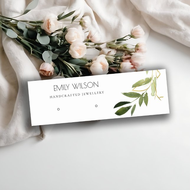 GOLD GREEN FOLIAGE WATERCOLOR EARRING DISPLAY LOGO MINI VISITENKARTE (Von Creator hochgeladen)