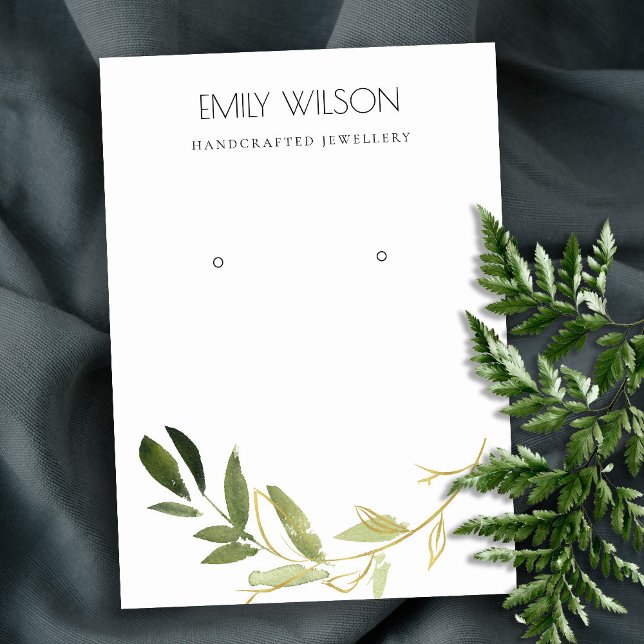 GOLD GREEN FOLIAGE WATERCOLOR EARRING DISPLAY LOGO VISITENKARTE (Von Creator hochgeladen)