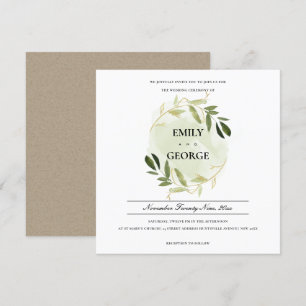 GOLD GREEN FOLIAGE WATERCOLOR WASH WREATH WEDD EINLADUNG