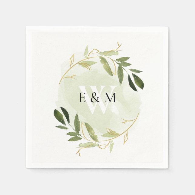 GOLD GREEN FOLIAGE WATERCOLOR WEDH WEDH SERVIETTE (Vorderseite)