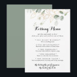 Gold Green Foliage Wedding Kissing Menu Game Card<br><div class="desc">Diese goldgrüne Hochzeitskissingkarte ist ideal für einen rustikalen Hochzeitsempfang. Dieses künstlerische Design mit handgezeichnet Aquarellgold und grünem Blattwerk inspiriere natürliche Schönheit.</div>