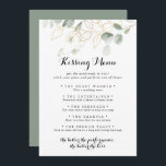 Gold Green Foliage Wedding Kissing Menu Game Card<br><div class="desc">Diese goldgrüne Hochzeitskissingkarte ist ideal für einen rustikalen Hochzeitsempfang. Dieses künstlerische Design mit handgezeichnet Aquarellgold und grünem Blattwerk inspiriere natürliche Schönheit.</div>