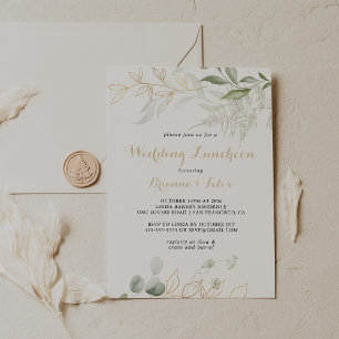 Gold Green Foliage Wedding Luncheon Brautparty Einladung