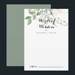 Gold Green Foliage Wedding Words of Wisdom Hinweiskarte<br><div class="desc">Dieses goldgrüne Blatt Hochzeitsworte der Weisheitsratenkarte ist perfekt für eine rustikale Hochzeit. Dieses künstlerische Design mit handgezeichnet Aquarellgold und grünem Blattwerk inspiriere natürliche Schönheit. Diese Karten sind ideal für Hochzeiten, Brautparty, Babydusche, Graduiertenfest u.v.m. Personalisieren Sie die Karten mit den Namen der Braut und Bräutigam, den Eltern, die Sie werden oder...</div>