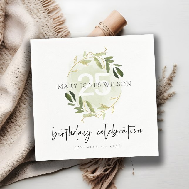 GOLD GREEN FOLIAGE WREATH ALTER 25. GEBURTSTAG SERVIETTE (Von Creator hochgeladen)
