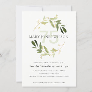 GOLD GREEN FOLIAGE WREATH ALTER 75 GEBURTSTAGSKART DANKESKARTE