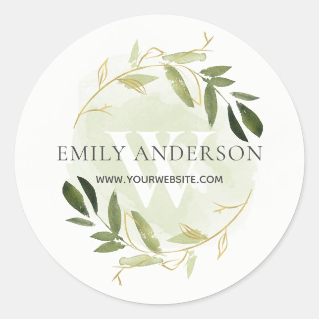 GOLD GREEN FOLIAGE WREATH PROFESSIONAL WEBSITE RUNDER AUFKLEBER (Vorderseite)