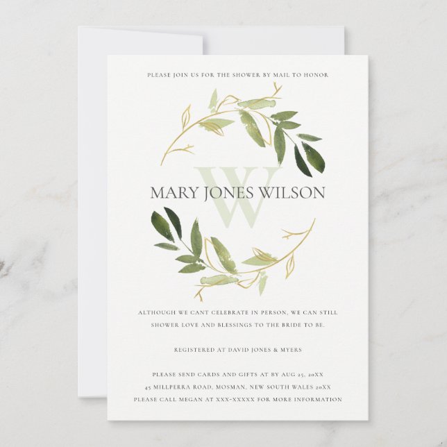 GOLD GREEN FOLIAGE WREATH SHOWH BY MAIL CARD DANKESKARTE (Vorderseite)